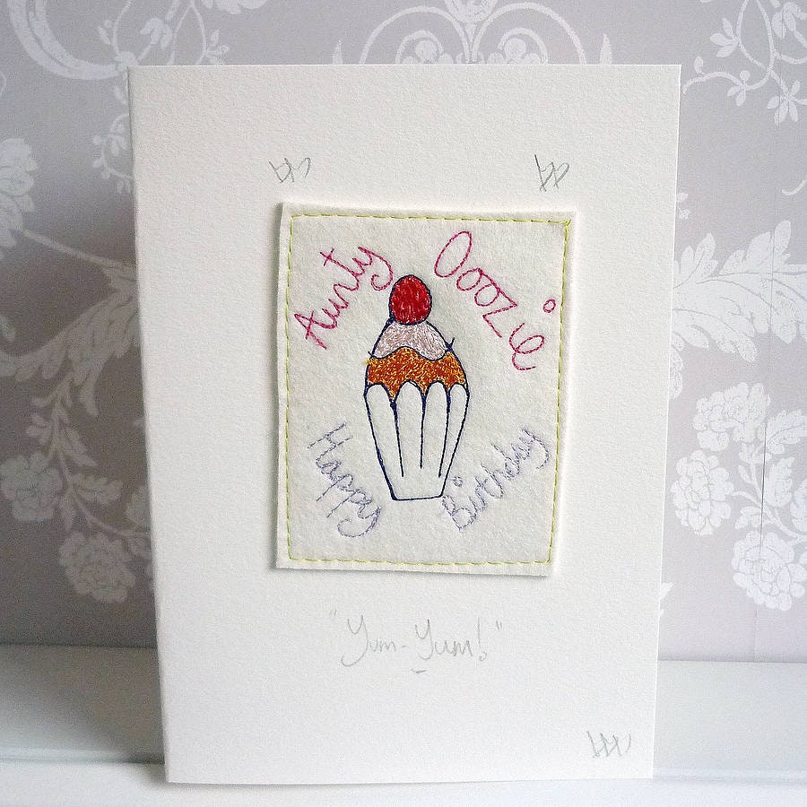Personalised Birthday Cake Card, luxury birthday card, handmade and embroidered, personalise with name birthday card, custom birthday card