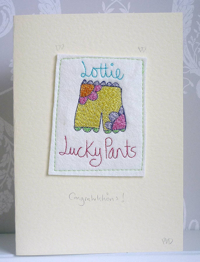 Personalised Congratulations Card: Embroidered Lucky Pants, Funny Congrats