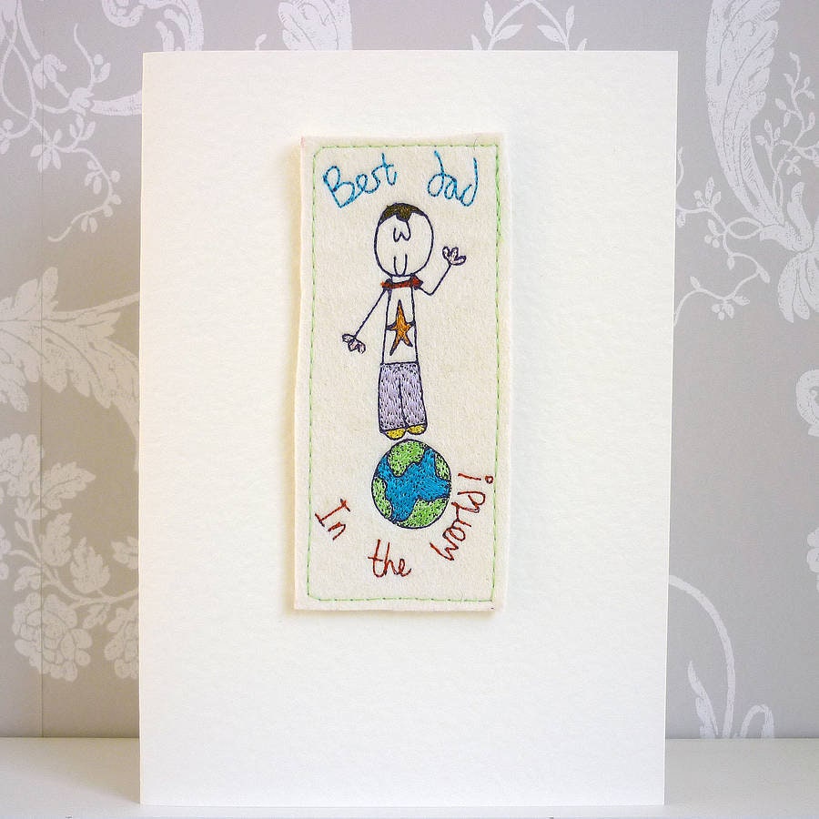 Personalised embroidered Best Dad in the World card, card for dad, daddy card, embroidered personalised card dad, fathers day card