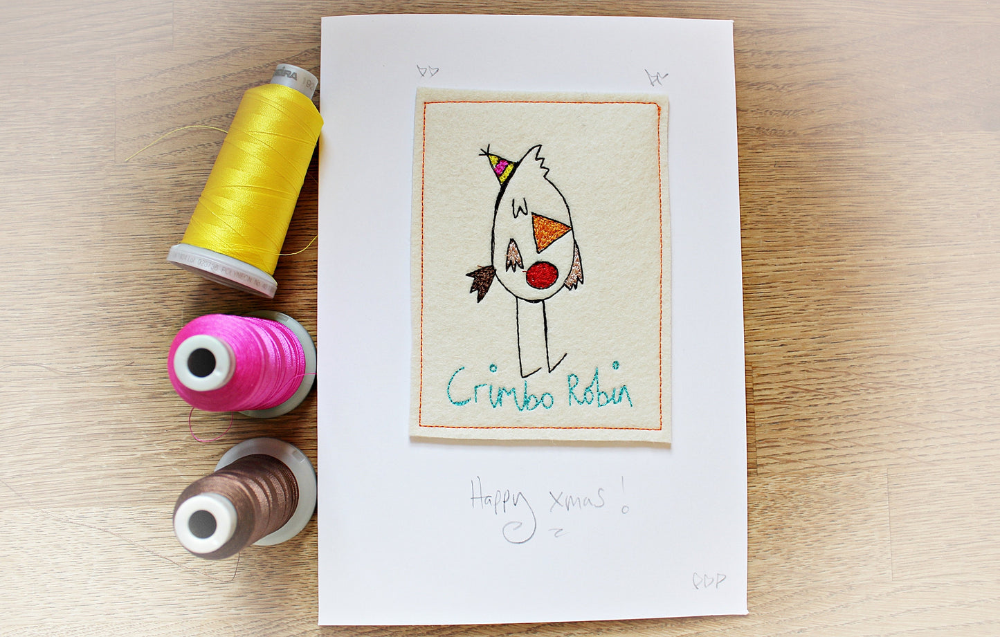 Personalised Christmas Robin Card, hand made, embroidered, luxury card