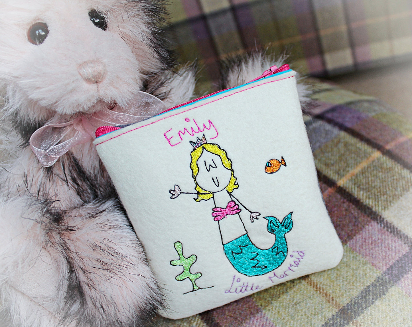 Personalised Mermaid Coin Purse: Embroidered Purse