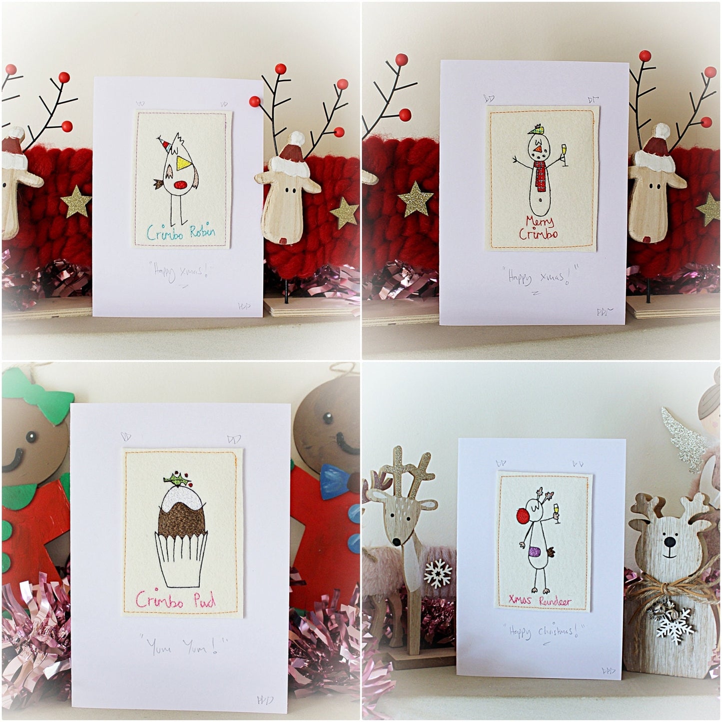 Embroidered Christmas Cards: Handmade Luxury Xmas Card Set