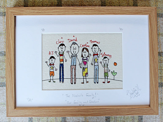 Personalised Embroidered Family Portrait: Custom Family Picture Gift