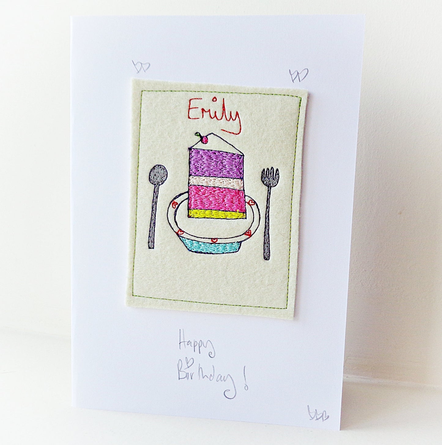 Personalised Birthday Cake Card, luxury birthday card, handmade and embroidered, personalise with name birthday card, custom birthday card