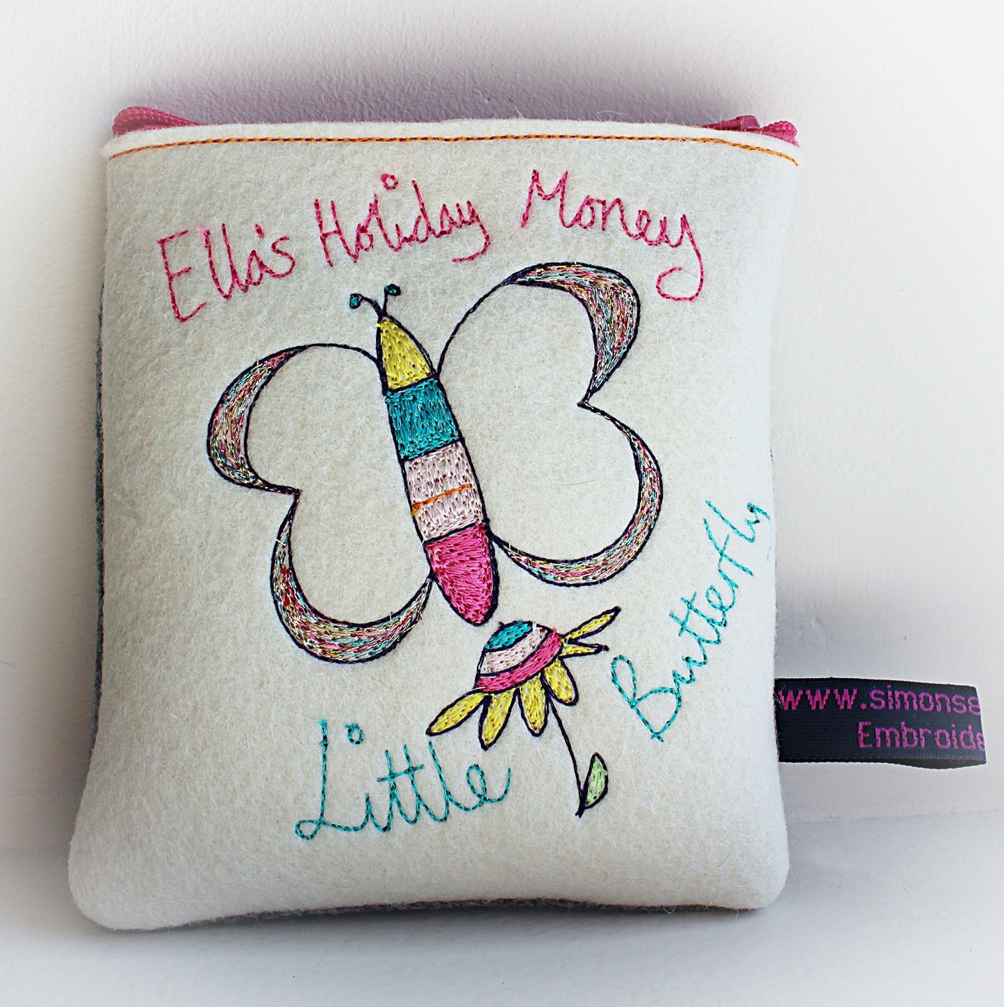 Personalised Butterfly Gift Purse, personalised childrens purse, embroidered butterfly, named purse, colourful butterfly christmas present,