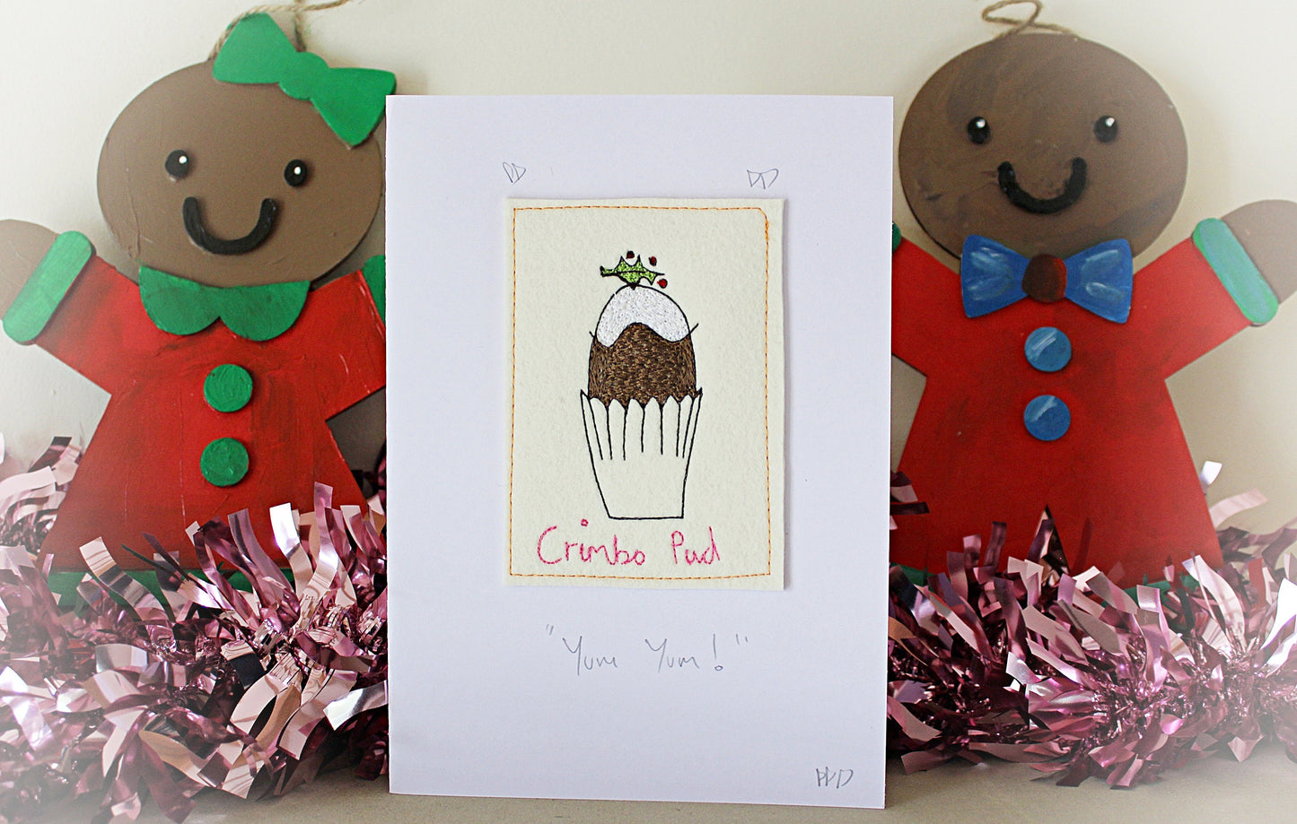 Personalised Christmas Pudding Card, Crimbo Pud handmade, embroidered Christmas card, funny Christmas, Cartoon Card, Luxury Christmas