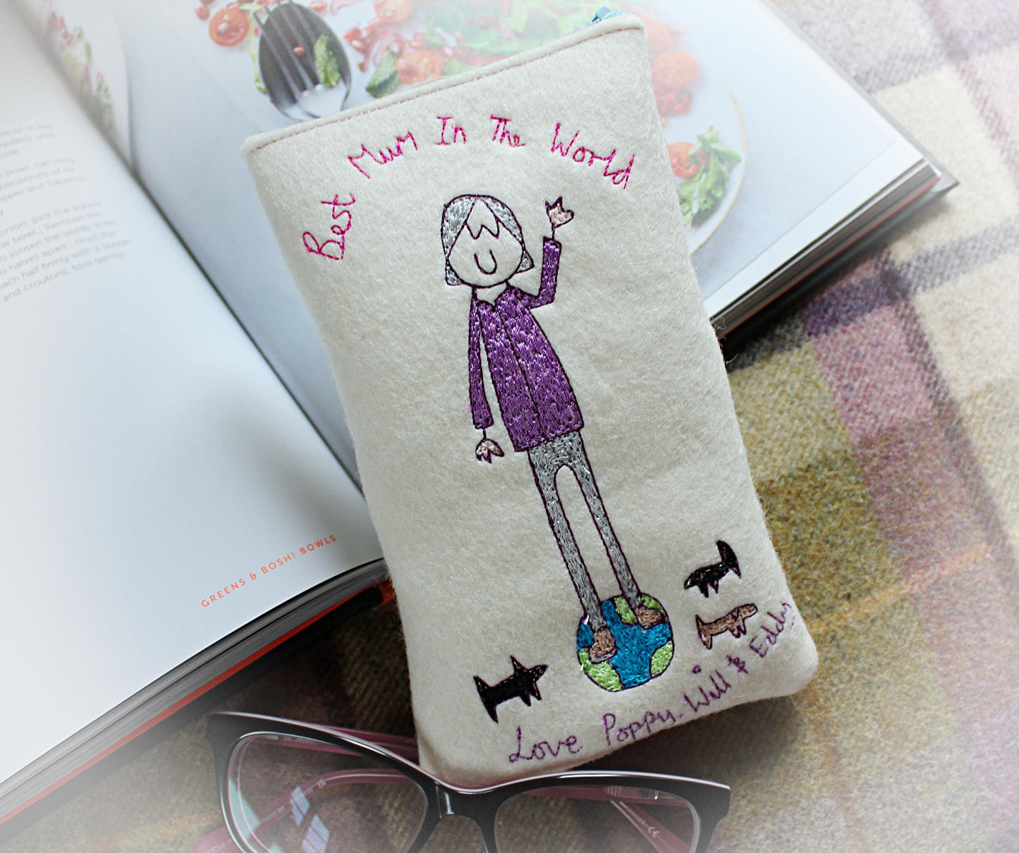 Best Mum in the World Personalised Glasses Case, embroidered