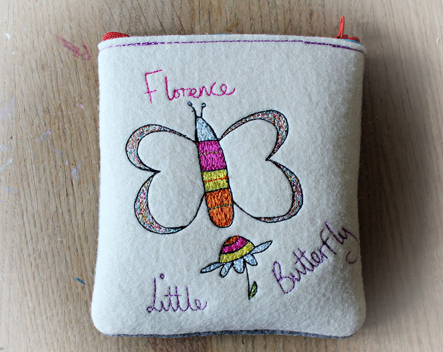 Personalised Butterfly Gift Purse, personalised childrens purse, embroidered butterfly, named purse, colourful butterfly christmas present,