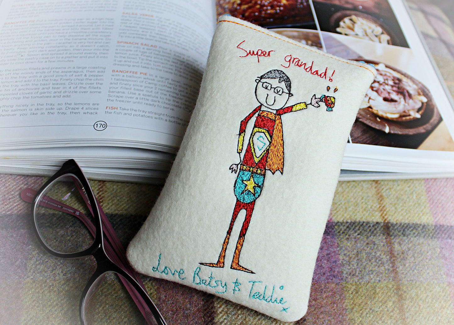 Personalised Super Grandad Embroidered Felt Glasses Case: Christmas Gift For Grandad