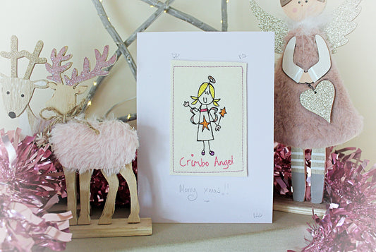 Personalised, Embroidered, Luxury Christmas Angel Card. Handmade.
