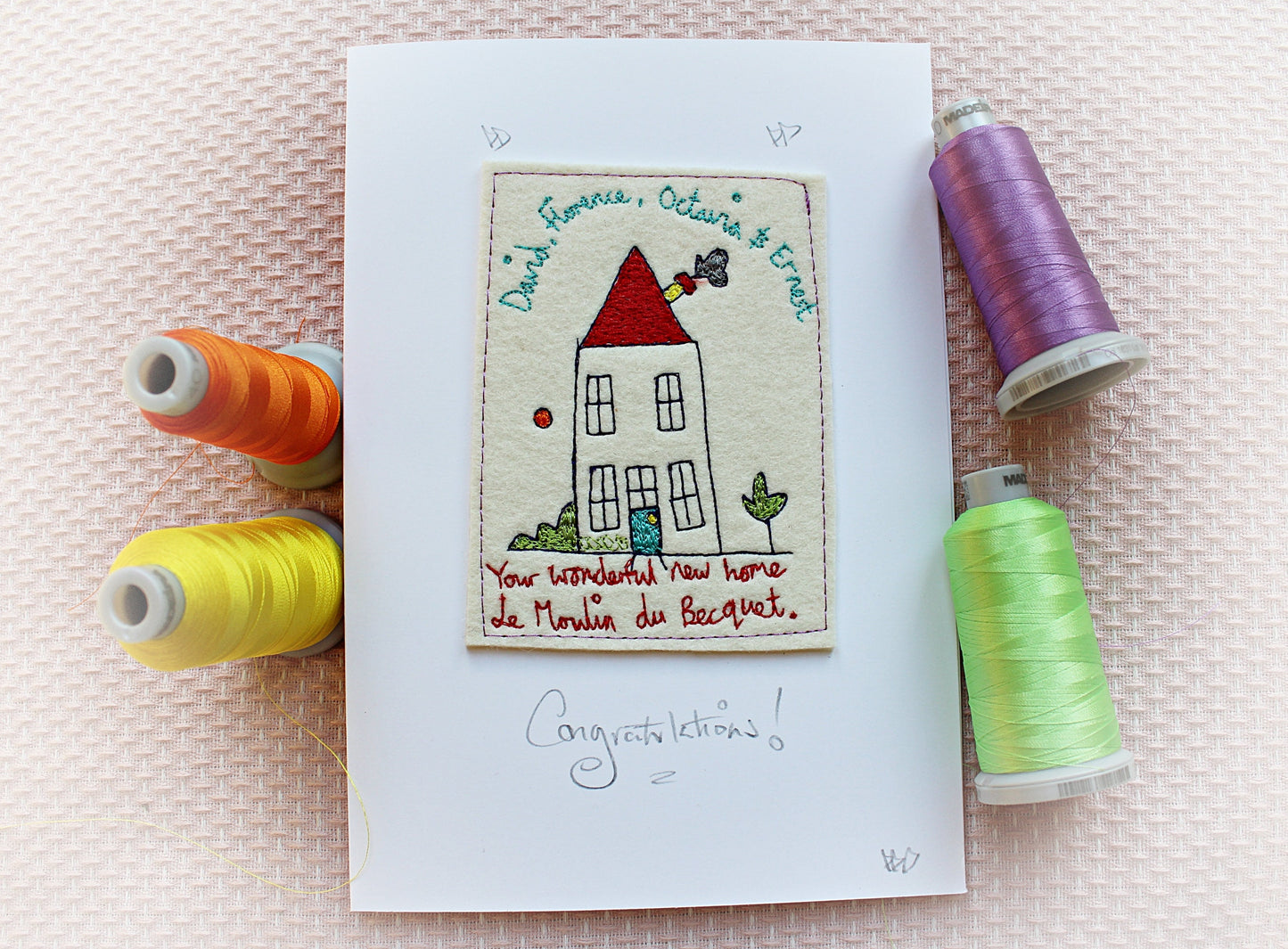 Personalised New Home Card, Embroidered, New House Card, new home gift card, moving house card, congratulations card