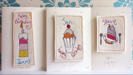 Personalised Birthday Cake Card, luxury birthday card, handmade and embroidered, personalise with name birthday card, custom birthday card