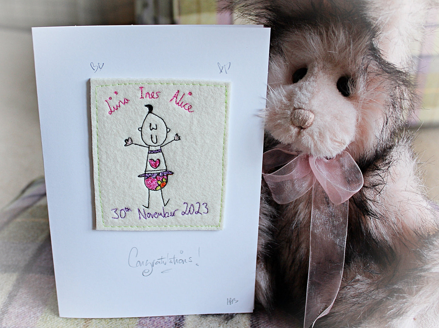 New Baby Card, Personalised, Embroidered Luxury Baby Card, congratulations new baby card, birth card, card for new parents, newborn card,