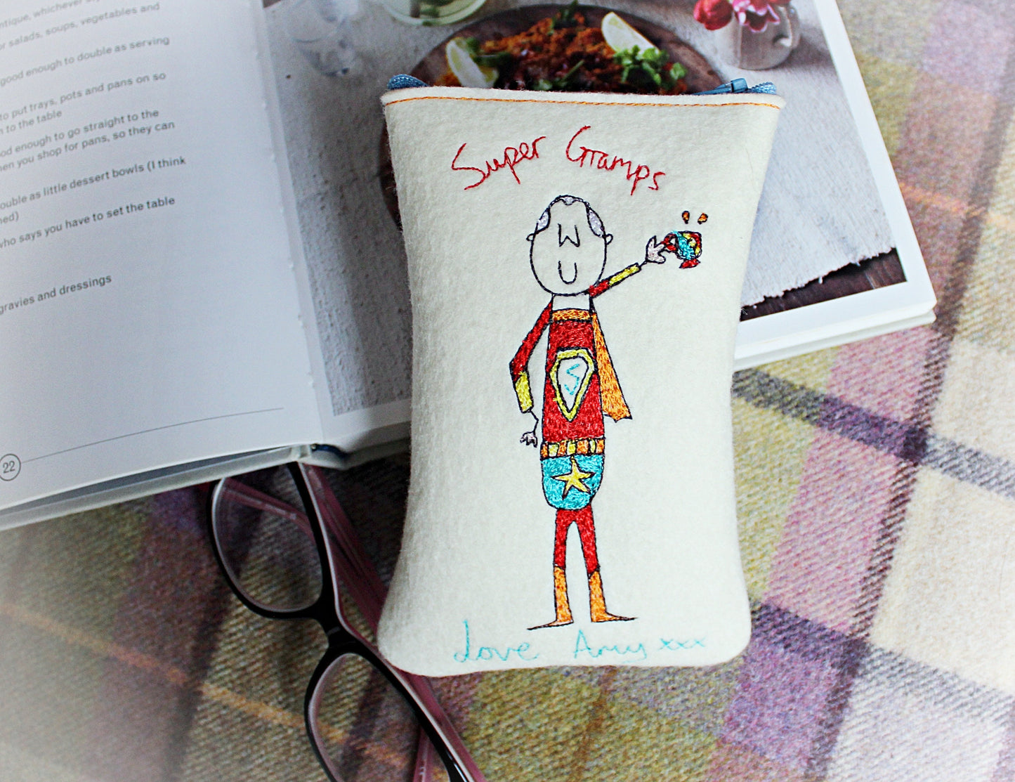 Personalised Super Grandad Embroidered Felt Glasses Case: Christmas Gift For Grandad