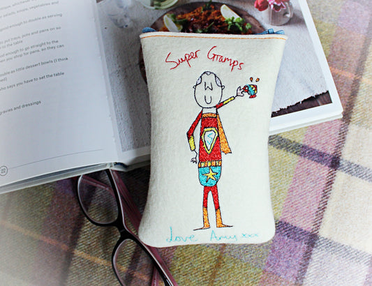Personalised Super Grandad Embroidered Felt Glasses Case: Christmas Gift For Grandad