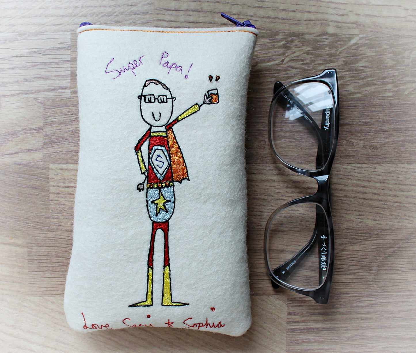Personalised Super Grandad Embroidered Felt Glasses Case: Christmas Gift For Grandad