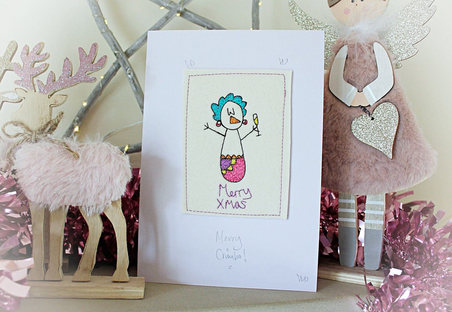 Four Embroidered, Luxury Christmas Cards Angel, Tree, Reindeer And Snowlady. Handmade Luxury Christmas Card pack, set of 4 cards