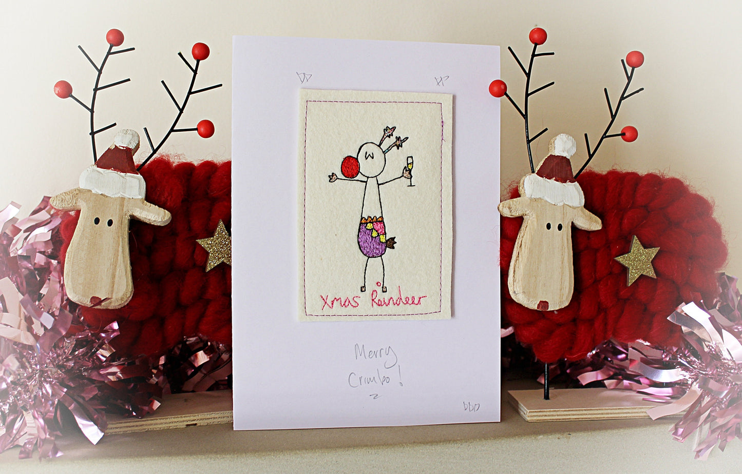 Four Embroidered, Luxury Christmas Cards Angel, Tree, Reindeer And Snowlady. Handmade Luxury Christmas Card pack, set of 4 cards
