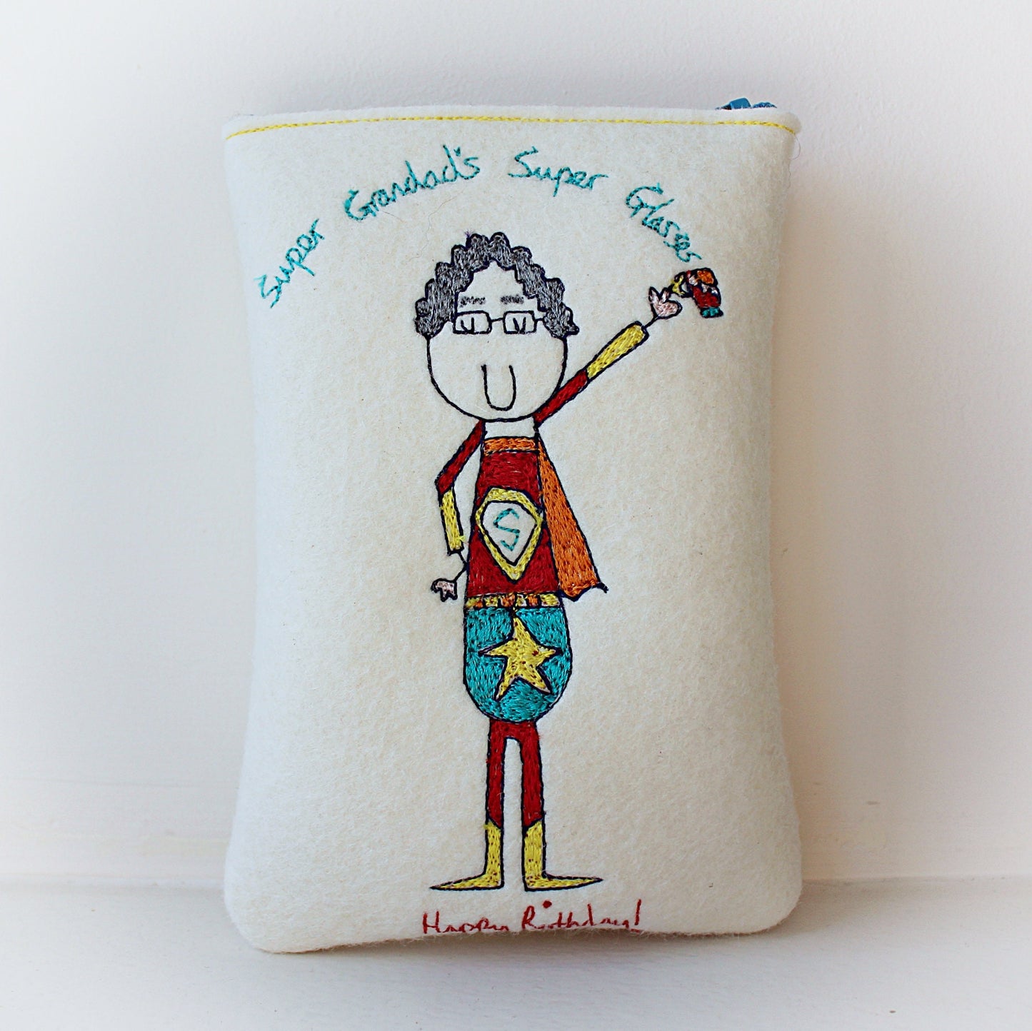 Personalised Super Grandad Embroidered Felt Glasses Case: Christmas Gift For Grandad