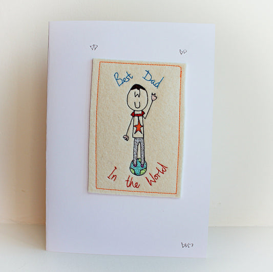 Personalised embroidered Best Dad in the World card, card for dad, daddy card, embroidered personalised card dad, fathers day card