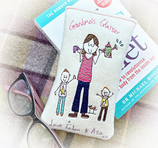 Granny's Glasses: Personalised, Embroidered Felt Glasses Case. Gift for Grandma