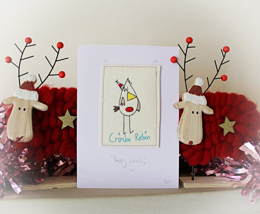 Personalised Christmas Robin Card, hand made, embroidered, luxury card