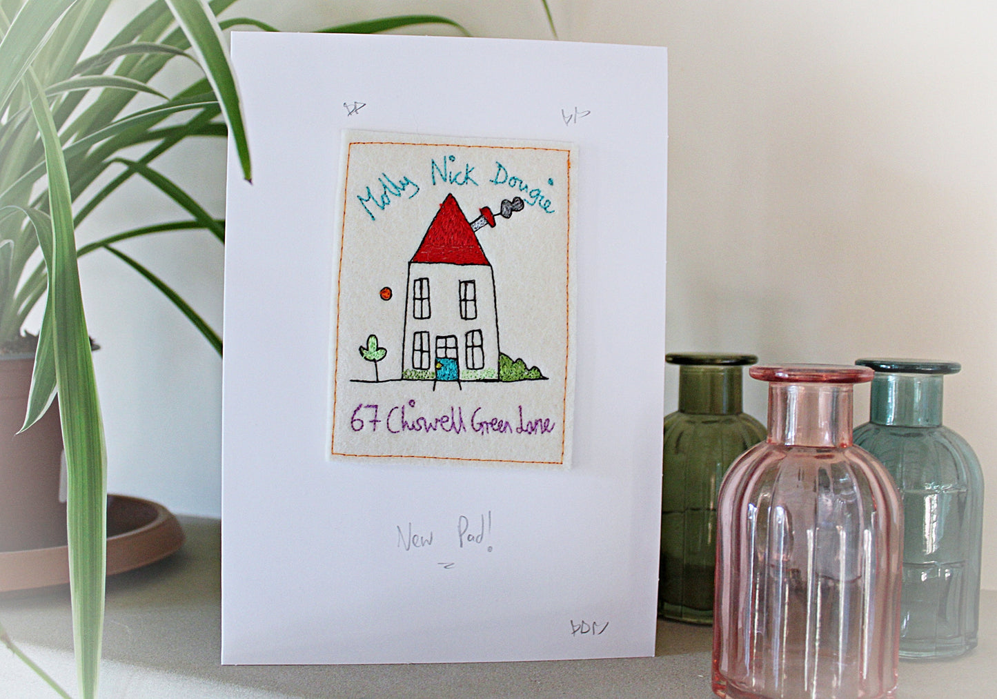 Personalised New Home Card, Embroidered, New House Card, new home gift card, moving house card, congratulations card