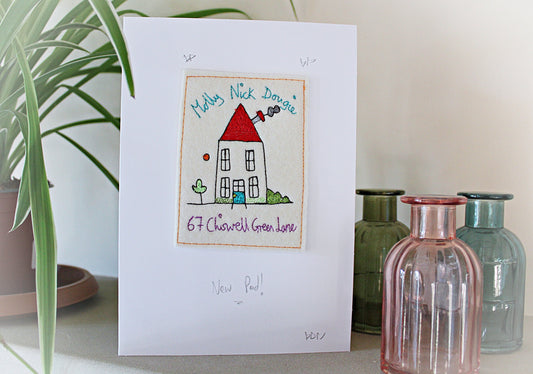 Personalised New Home Card, Embroidered, New House Card, new home gift card, moving house card, congratulations card