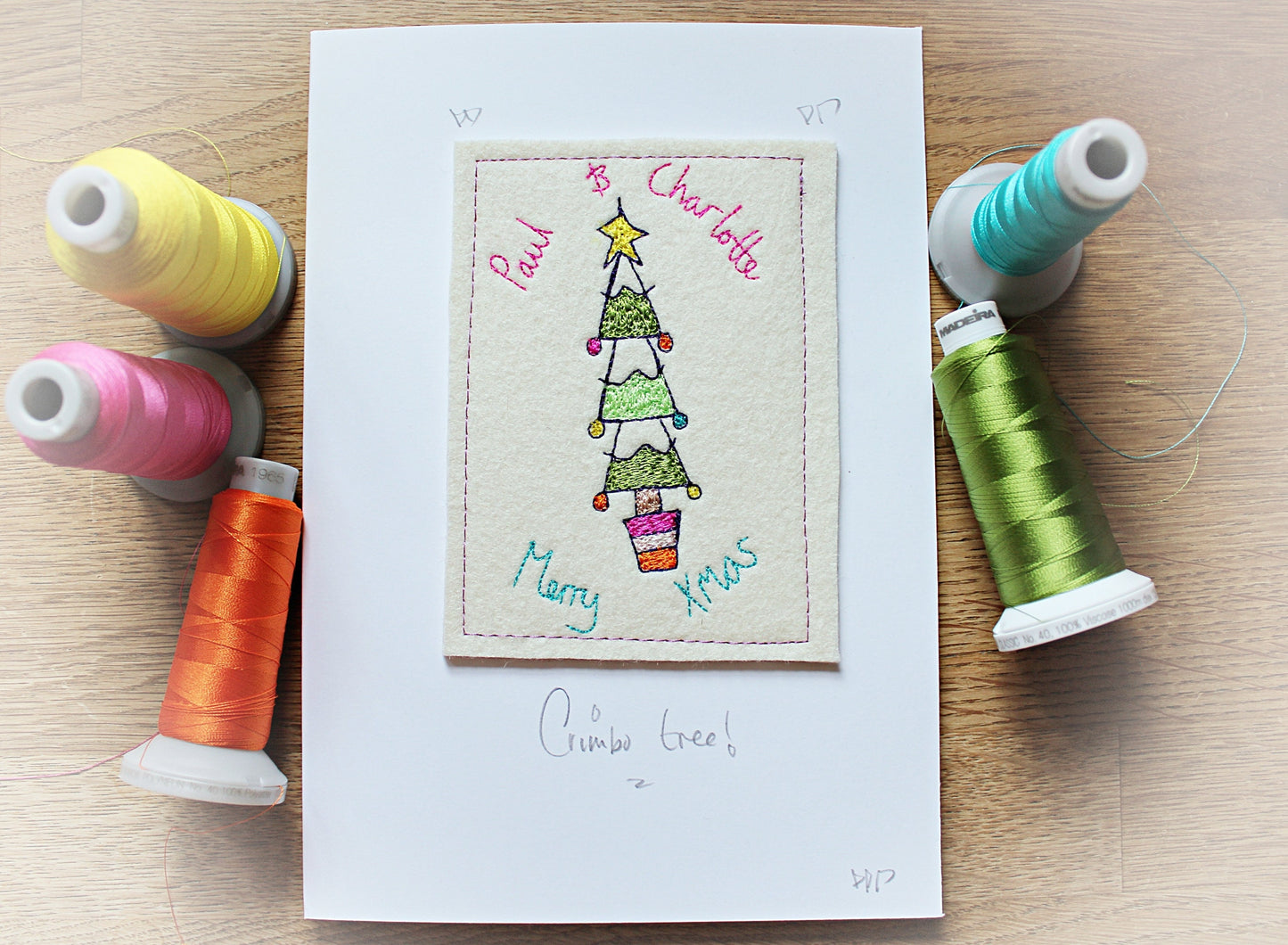 Handmade Embroidered Christmas Tree Card - Personalised Card