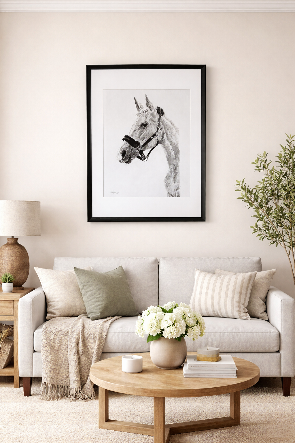 Hand drawn charcoal horse portrait commission from your photo