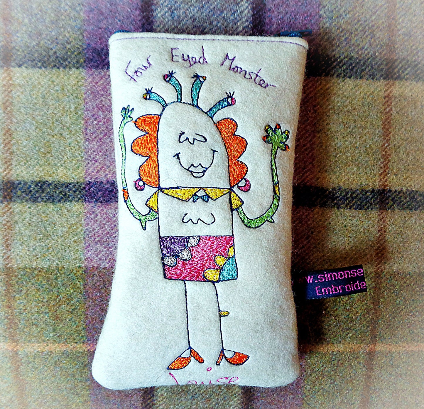 Personalised Monster Glasses Case: Embroidered Felt Funny Gift