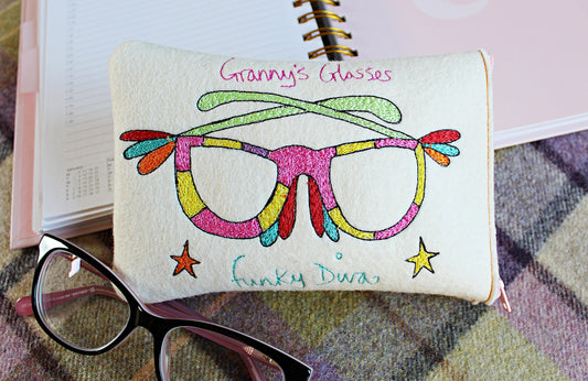 Personalised Embroidered Felt Glasses Case: Funky Diva Gift