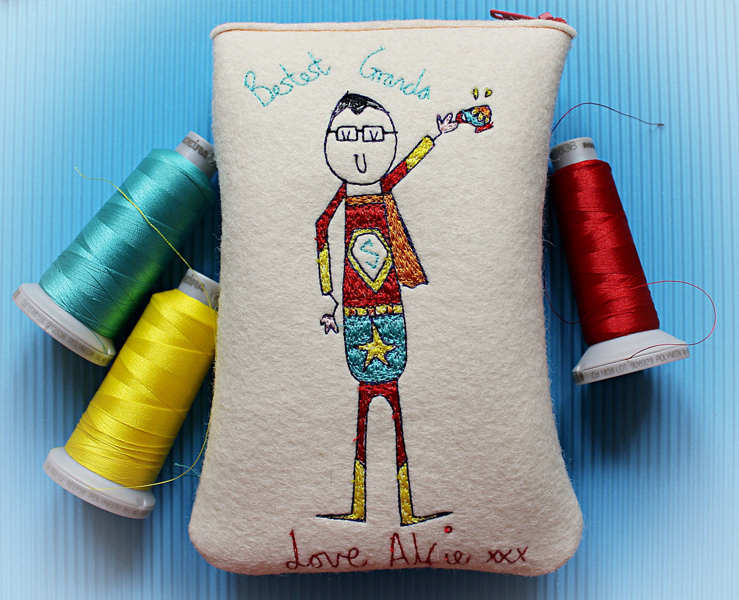 Personalised Super Grandad Embroidered Felt Glasses Case: Christmas Gift For Grandad