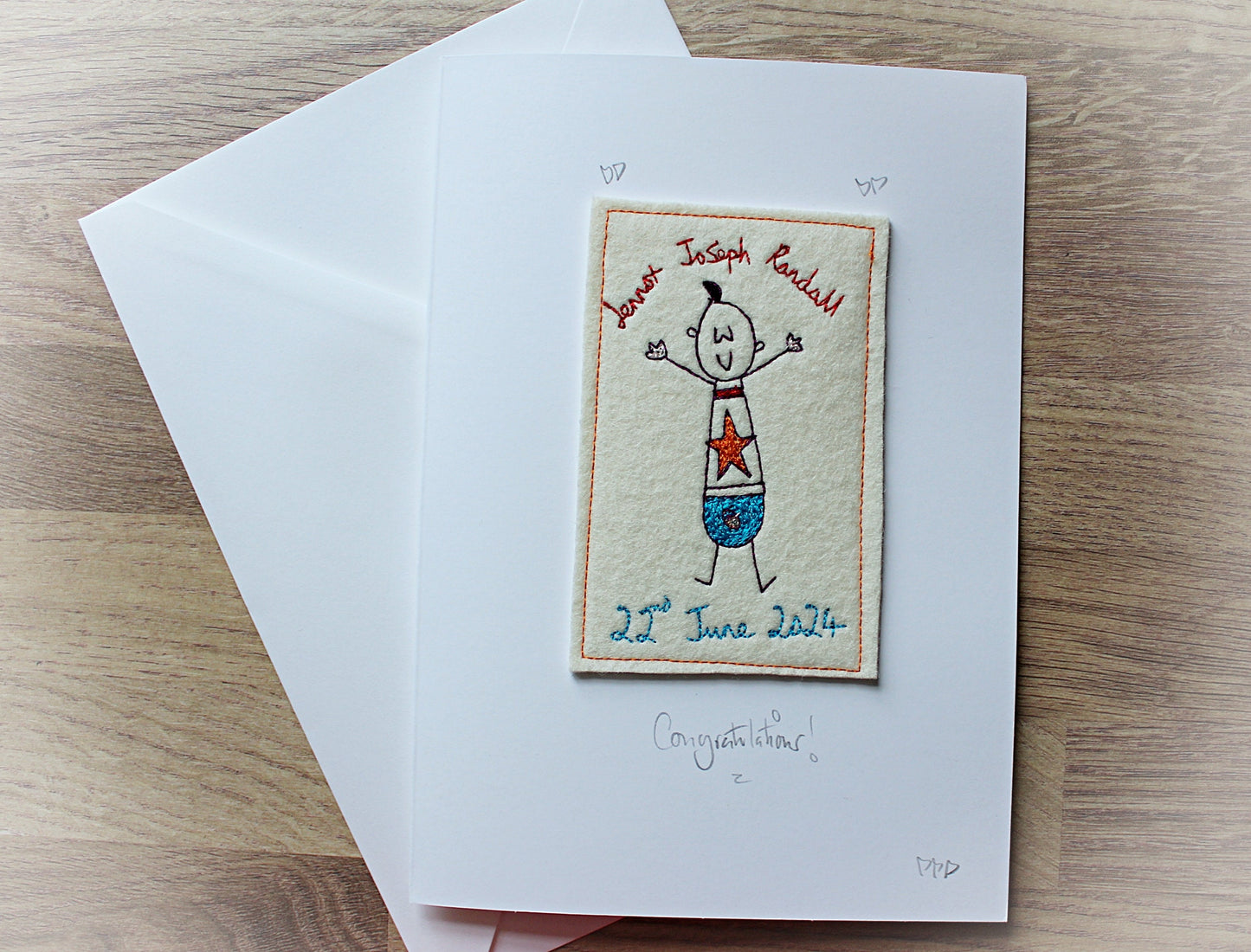 New Baby Card, Personalised, Embroidered Luxury Baby Card, congratulations new baby card, birth card, card for new parents, newborn card,