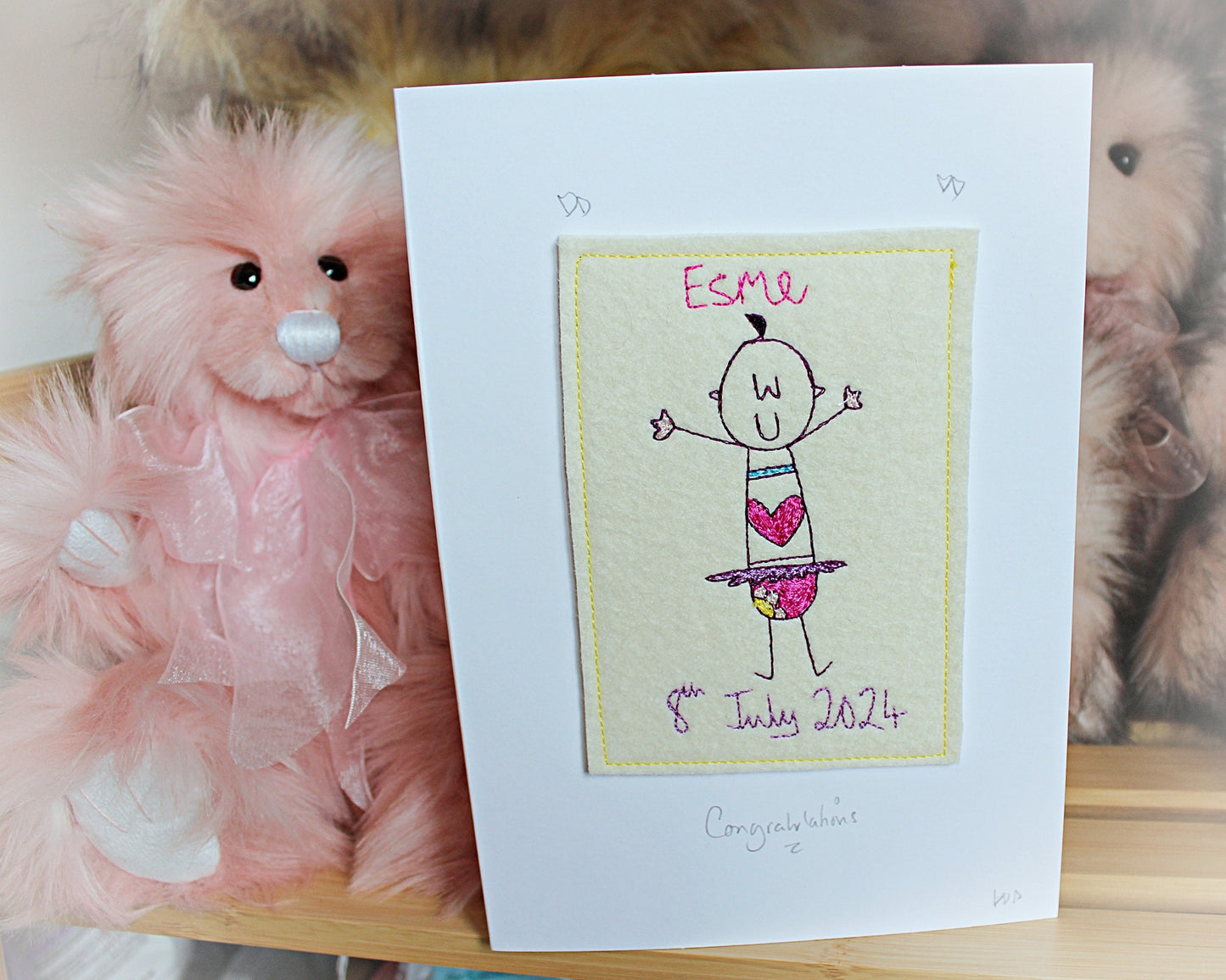 New Baby Card, Personalised, Embroidered Luxury Baby Card, congratulations new baby card, birth card, card for new parents, newborn card,