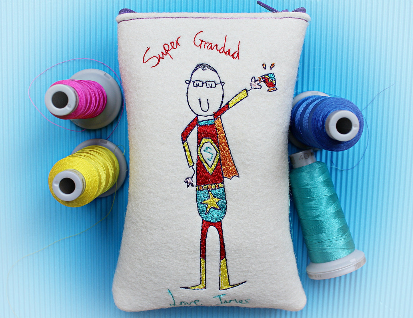 Personalised Super Grandad Embroidered Felt Glasses Case: Christmas Gift For Grandad