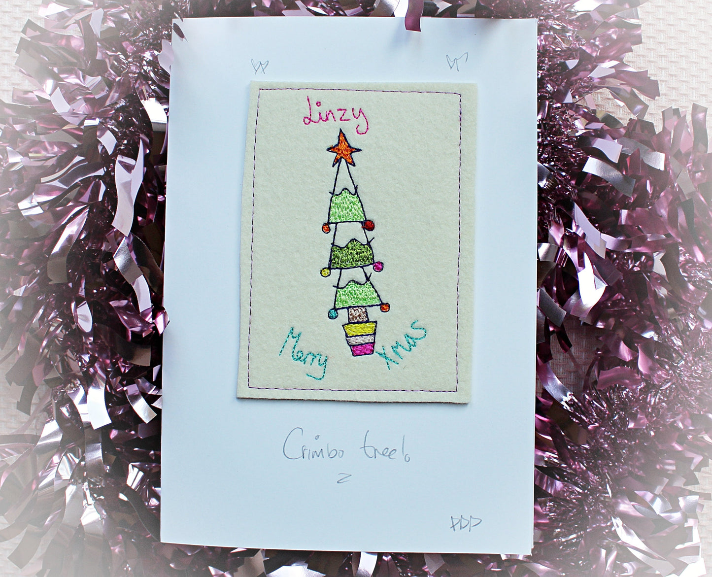 Handmade Embroidered Christmas Tree Card - Personalised Card