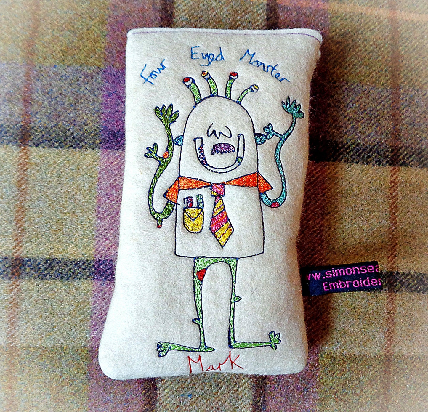 Personalised Monster Glasses Case: Embroidered Felt Funny Gift
