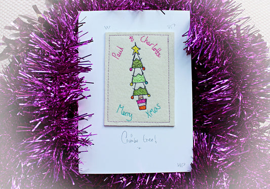 Handmade Embroidered Christmas Tree Card - Personalised Card