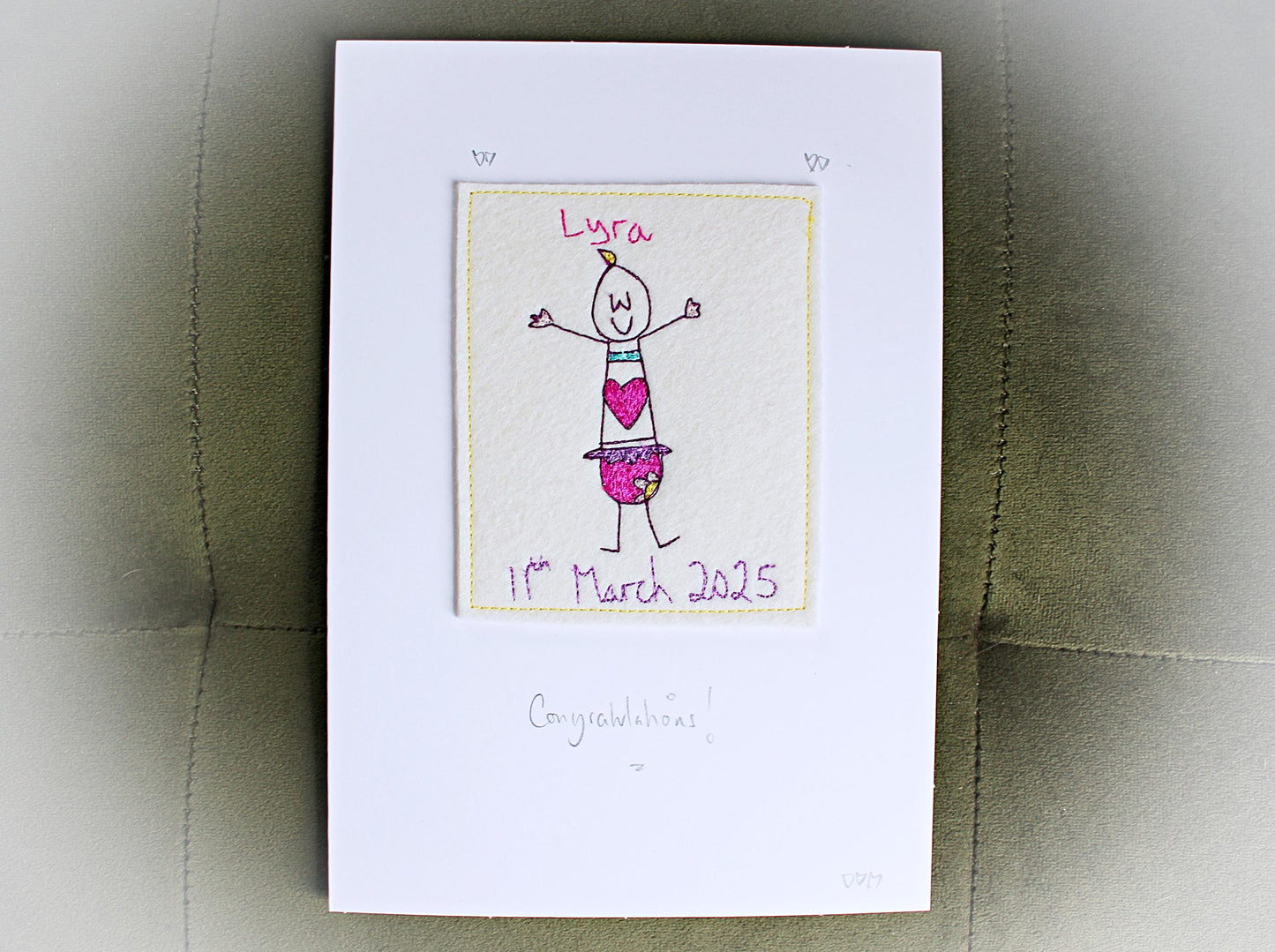 New Baby Card, Personalised, Embroidered Luxury Baby Card, congratulations new baby card, birth card, card for new parents, newborn card,