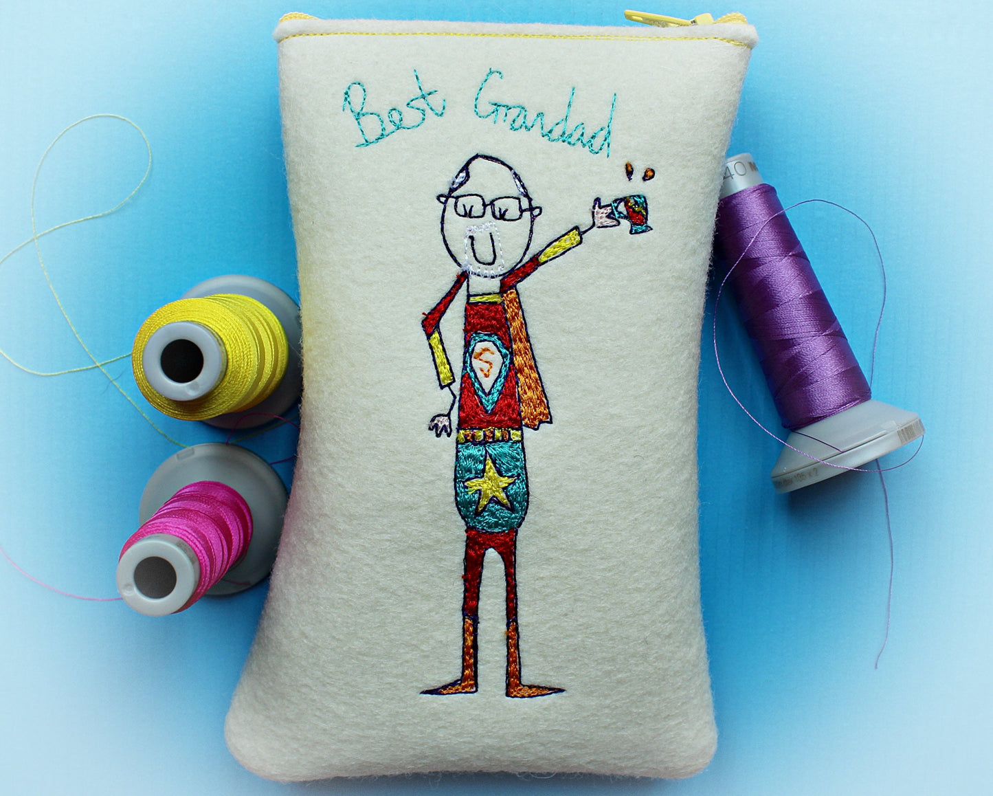 Personalised Super Grandad Embroidered Felt Glasses Case: Christmas Gift For Grandad