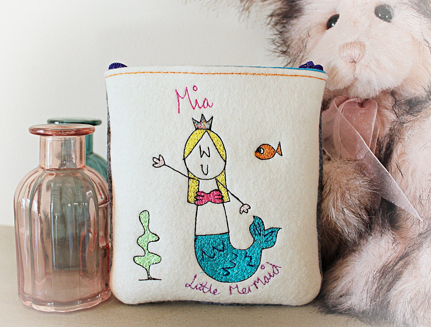 Personalised Mermaid Coin Purse: Embroidered Purse