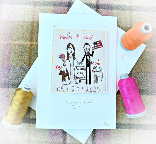 Personalised Embroidered Wedding Card: Handmade Luxury Keepsake Wedding