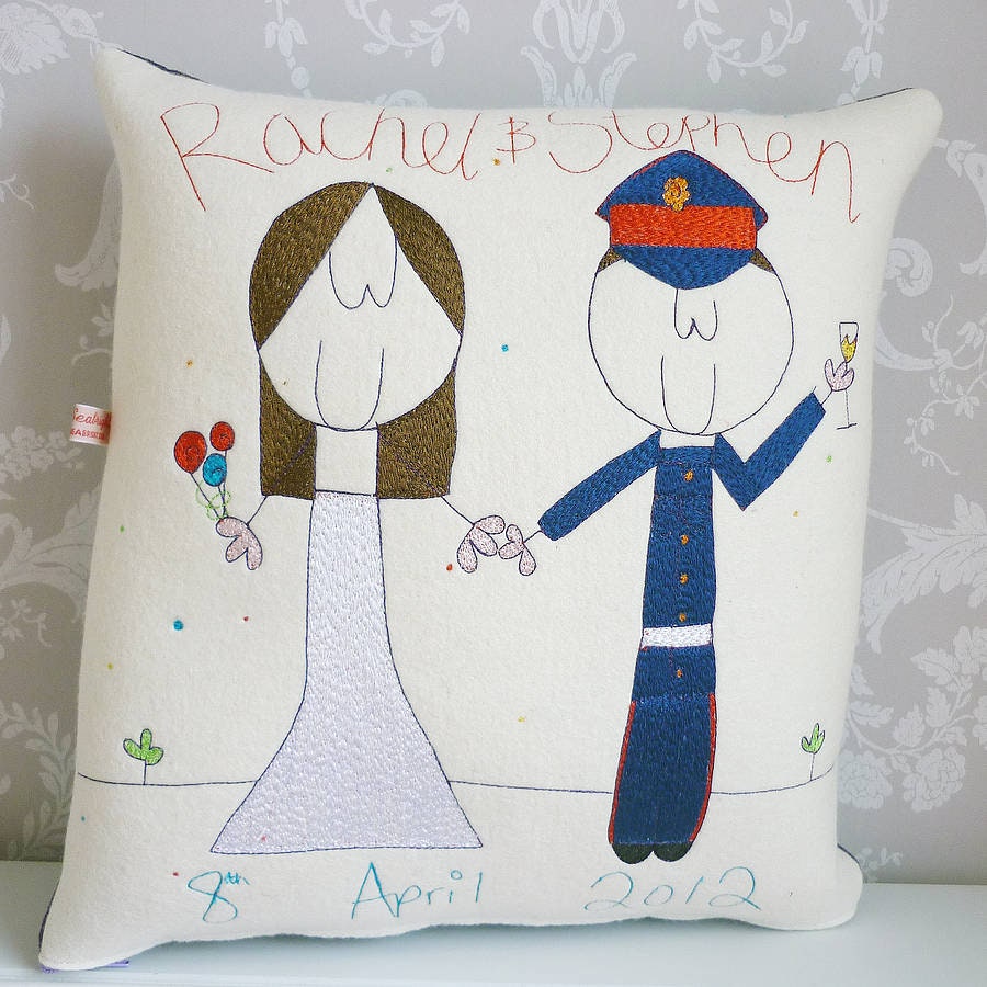 Personalised Wedding Gift Cushion, embroidered Bride and Groom