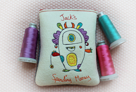 personalised monster spending Money Purse, embroidered coin purse, funny gift, children's purse, holiday money, personalised christmas gift