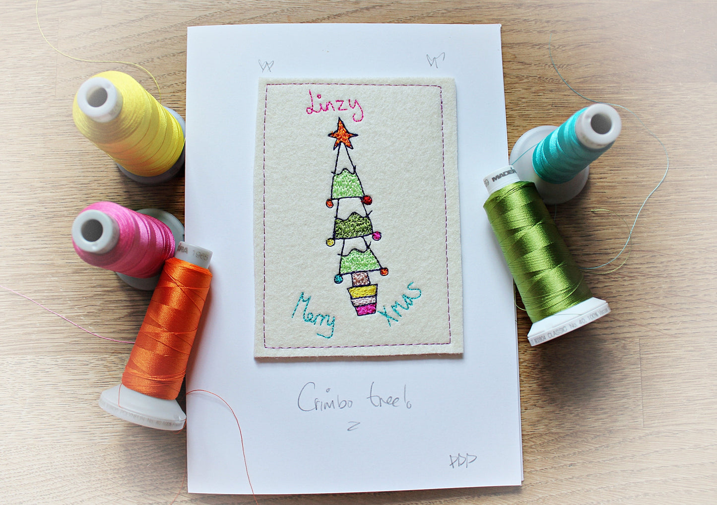Handmade Embroidered Christmas Tree Card - Personalised Card